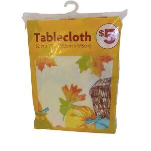 Fall Decor Tablecloth Multicolor Flowers Leaves Pumpkins 52" x 70"